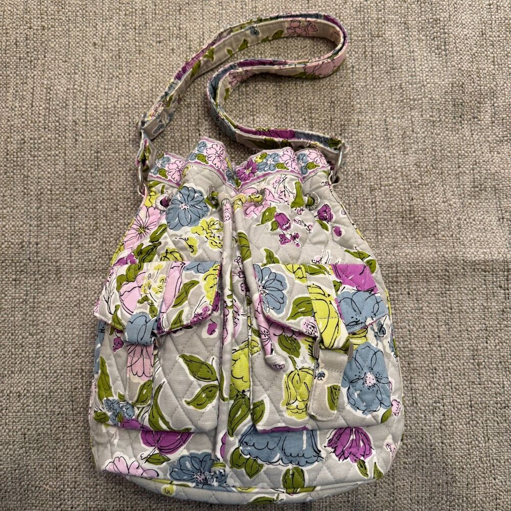 Vera Bradley Retired 1999 Watercolor Quilted Drawstring Crossbody Bucket Bag
